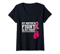 Womens My Sister's Fight is My Fight Breast Cancer Support Squad V-Neck T-Shirt