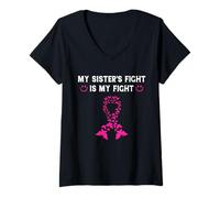 Womens My Sister's Fight is Our Fight Breast Cancer Awareness Gifts V-Neck T-Shirt