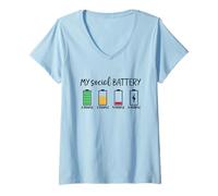 Womens My Social Battery Introverts Stay Home Socially Awkward V-Neck T-Shirt