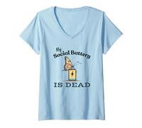 Womens My Social Battery is Dead Awkward Butterfly Needs Charging V-Neck T-Shirt