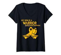 Womens My Son is a Warrior Bone Cancer Awareness V-Neck T-Shirt