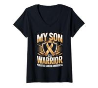 Women's My Son is A Warrior Pediatric Cancer Awareness V-Neck T-Shirt