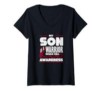 Womens My Son is A Warrior Sickle Cell Awareness V-Neck T-Shirt