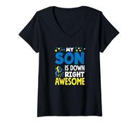 Women's My Son is Down Right Awesome Down Syndrome Awareness V-Neck T-Shirt