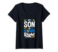 Women's My Son is Down Right Perfect Down Syndrome Awareness V-Neck T-Shirt