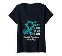Womens My Son’s Fight Is My fight Tourette Syndrome Awareness V-Neck T-Shirt
