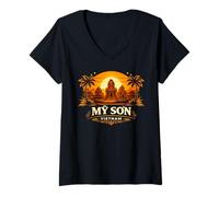Women's My Son Vietnam Lotus Temple Ruins Ancient Cham Heritage V-Neck T-Shirt