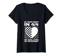Womens My Soul Lives On The Off-Beat Funny Ska Music Musician V-Neck T-Shirt