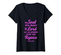 Women's My Soul Will Boast in The Lord Psalm 34:2 Bible Scripture V-Neck T-Shirt