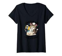 Women's My Sourdough Starter Needs A Feeding Funny Kitten Graphic V-Neck T-Shirt