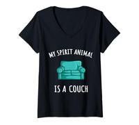 Women's My Spirit Animal is A Couch Lazy People Funny Couch V-Neck T-Shirt
