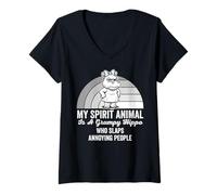 Womens My Spirit Animal is A Grumpy Hippo Humor V-Neck T-Shirt