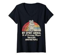 Womens My Spirit Animal is A Grumpy Hippo Humor V-Neck T-Shirt