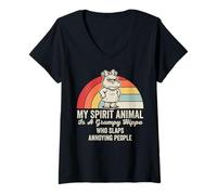 Womens My Spirit Animal is A Grumpy Hippo V-Neck T-Shirt
