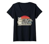 Womens My Spirit Animal is A Grumpy Hippo Who Slaps Annoying People V-Neck T-Shirt