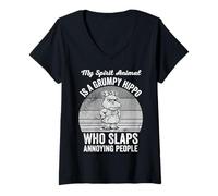 Womens My Spirit Animal is A Grumpy Hippo Who Slaps V-Neck T-Shirt