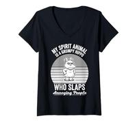 Womens My Spirit Animal is A Grumpy Hippo Who Slaps V-Neck T-Shirt