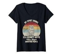 Womens My Spirit Animal is A Grumpy Hippo Who Slaps V-Neck T-Shirt