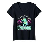 Womens My Spirit Animal is a Unicorn Funny Magical Dabbing V-Neck T-Shirt