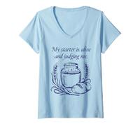 Women's My Starter is Alive and Judging Me Sourdough Baker Funny V-Neck T-Shirt