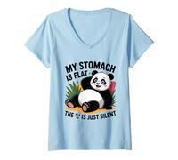 Womens My Stomach is Flat The l is just Silent Panda Fat Humor Joke V-Neck T-Shirt