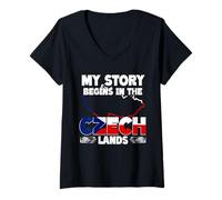Womens My Story Begins in The Czech Lands Czech Roots Pride V-Neck T-Shirt