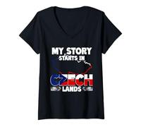 Womens My Story Starts in Czech Lands Czech Roots Pride V-Neck T-Shirt