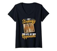 Women's My Strategy Ate My Opponent Backgammon V-Neck T-Shirt