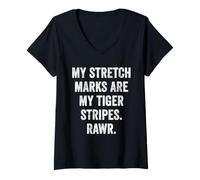 Womens My Stretch Marks are My Tiger Stripes Rawr Body Positive V-Neck T-Shirt