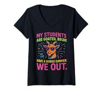 Womens My Students Are Goated Bruh No Cap Skibidi Summer Statement V-Neck T-Shirt