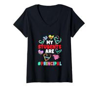Women's My Students are Loved Strong Kind Valentine Principal V-Neck T-Shirt
