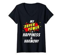Women's My Superpower is Happiness & Harmony Comic Style V-Neck T-Shirt