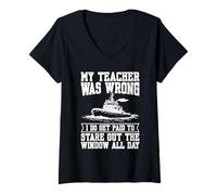 Women's My Teacher was Wrong Tugboat Captain V-Neck T-Shirt