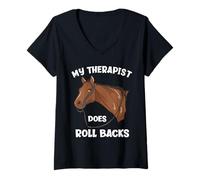 Womens My Therapist Does Roll Backs Funny Reining V-Neck T-Shirt