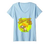 Women's My Therapist Gave Up On Me Funny Mouse Cheese V-Neck T-Shirt