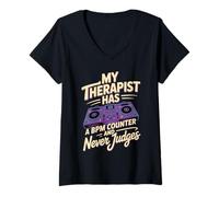 Women's My Therapist Has A BPM Counter and Never Judges DJ V-Neck T-Shirt
