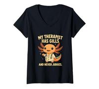 Womens My Therapist Has Gills And Never Judges Funny Axolotl Owner V-Neck T-Shirt