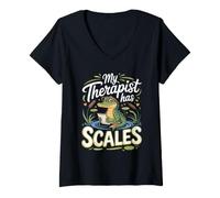 Women's My Therapist Has Scales Caiman Reptile Exotic Pet V-Neck T-Shirt