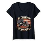 Women's My Therapist Has Three Wheels Trike Motorbike Triker USA V-Neck T-Shirt