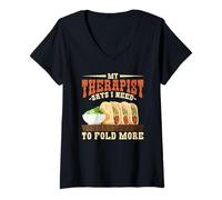Womens My Therapist Says I Need to Fold More Baleada Humor V-Neck T-Shirt