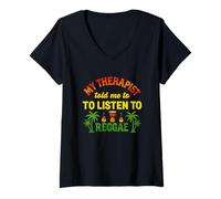 Womens My Therapist Told Me to Listen to Reggae | Funny Reggae V-Neck T-Shirt
