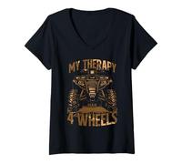 Women's My Therapy Has 4 Wheels ATV Quad Off Road V-Neck T-Shirt