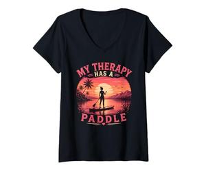 Women's My Therapy Has A Paddle SUP Stand Up Paddle Boarding V-Neck T-Shirt