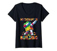Womens My Therapy is Building Funny Master Builder Dabbing V-Neck T-Shirt