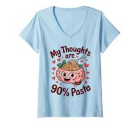 Womens My Thoughts Are 90% Pasta Funny Italian Food Brainrot V-Neck T-Shirt