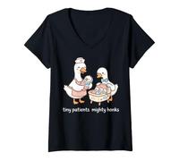 Women's My Tiny Patients Mighty Honks Nurse Goose Family V-Neck T-Shirt