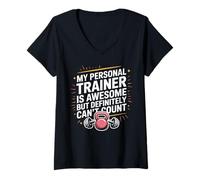 Womens My Trainer is Awesome But Can’t Count Gym Cool Coach Fitness V-Neck T-Shirt