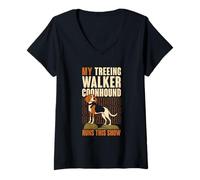 Womens My Treeing Walker Coonhound Runs This Show V-Neck T-Shirt