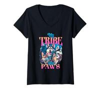Women's My Tribe Has Paws Husky Dog Lover Pack Design V-Neck T-Shirt