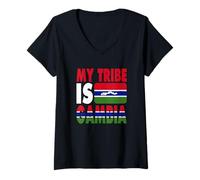 Womens My Tribe is Gambia Love The Gambia Flag Map V-Neck T-Shirt